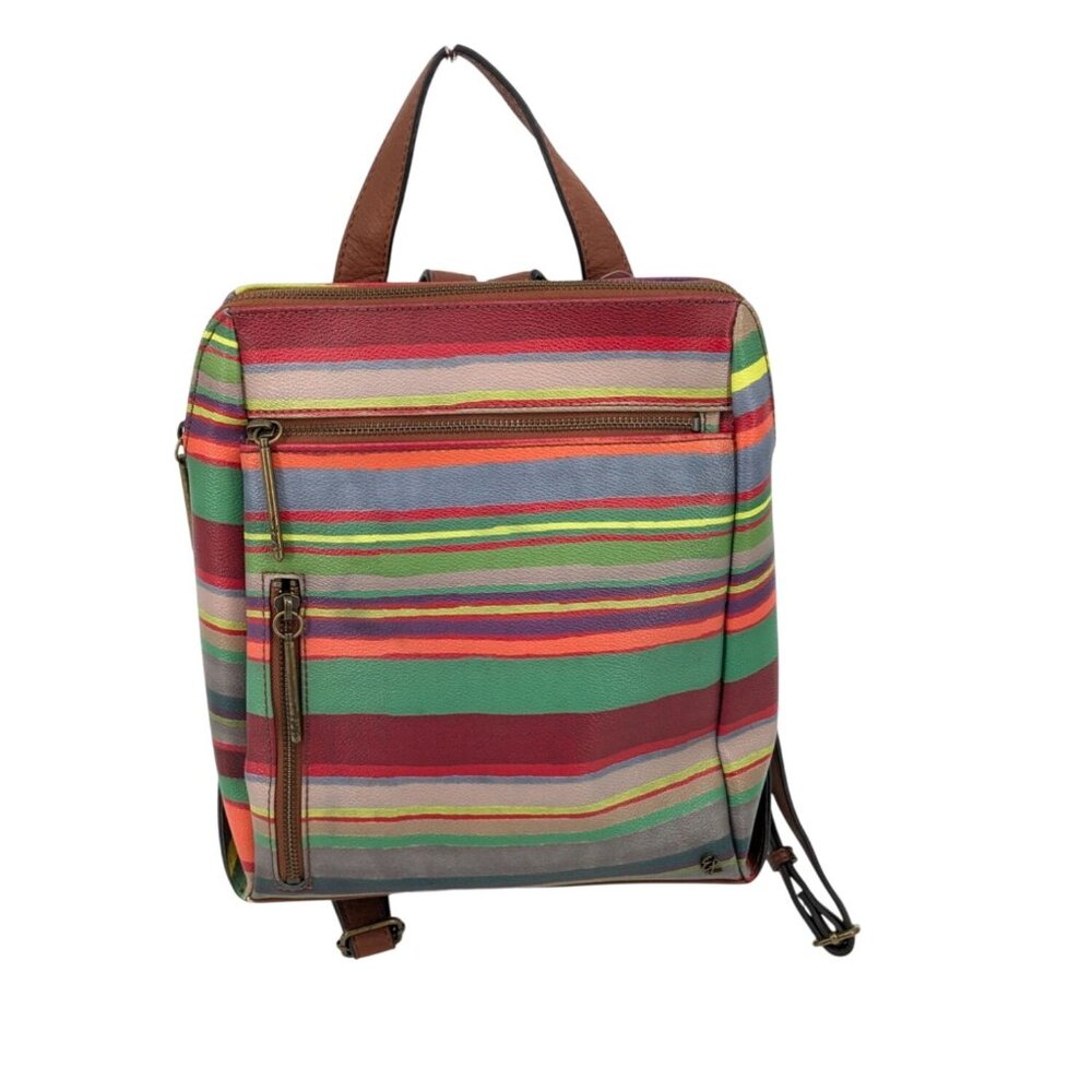 Elliot Lucca Olvera Striped Backpack Purse Festival Boho Faux Leather Statement